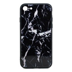 iPhone SE (2020) / 8 / 7 Design Tempered Glass Hybrid Case (Black Marble)